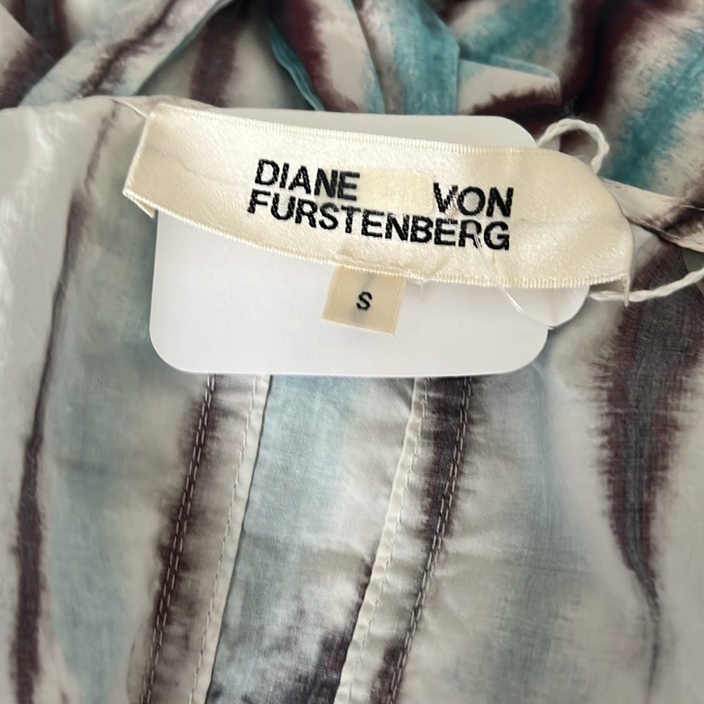Diane Von Furstenberg Indra Cotton Poplin Tie Dye Rain Mini Wrap Dress - Picture 6 of 6